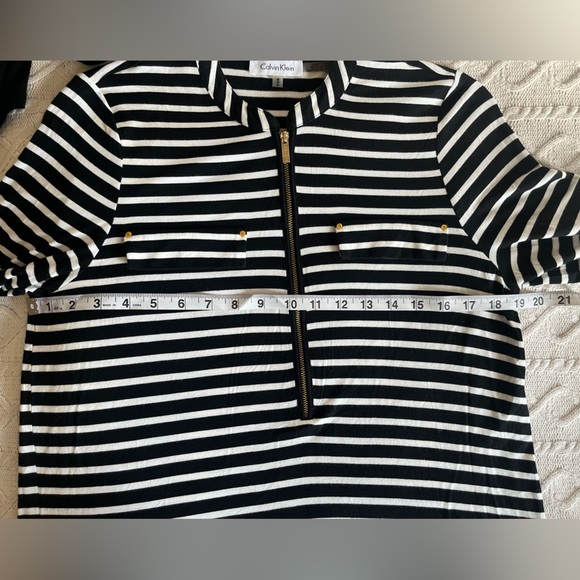 Calvin Klein Black & White Striped Rayon Blend 3/4 Sleeve Blouse Women’s Medium - Picture 2 of 11